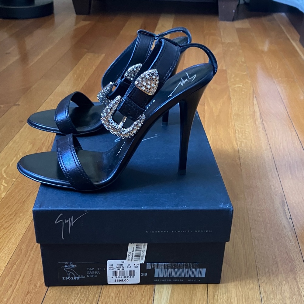 Giuseppe Zanotti Black Heels with Rhinestone Buckle